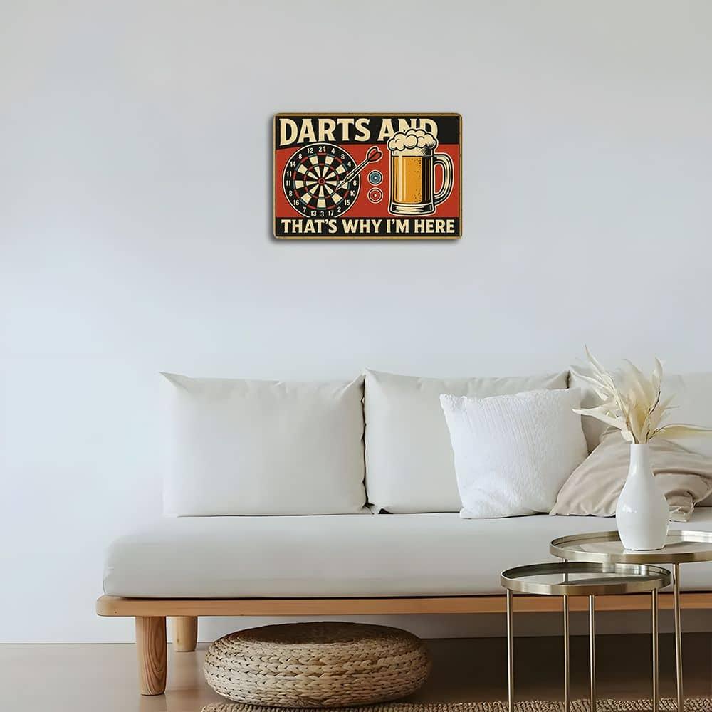 "Darts and Beer" Metal Sign - 20.32x30.48cm Humorous Bar Decor for Game Rooms & Pubs