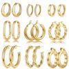 Yesteel 9 Pairs Gold Hoop Earrings for Women,Gold Plated Chunky Hoop Earrings Set for Women Hypoallergenic Thick Lightweight Earring for Womens