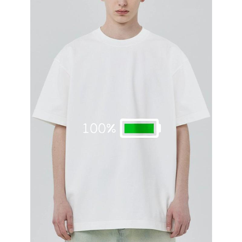 

Black T Shirt with 100 Percent Battery Icon Print for Casual Wear S