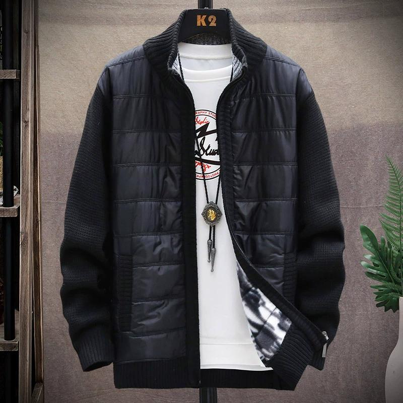 

Осень Зима Корейские мужские свитера с круглым вырезом, толстые и бархатные, мужской кардиган, вязаные свитер-пальто, однотонная куртка для мужчин XS чёрный