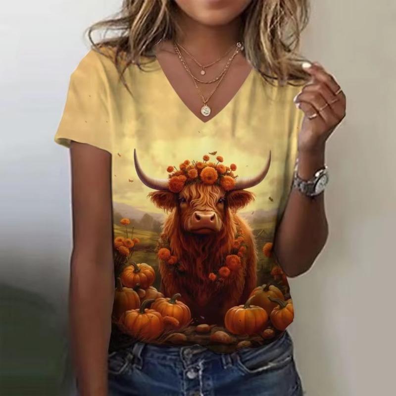 Cute Girl 3D Print Women's T-Shirts Top Casual Short Pullover Sleeved V-Neck Plus Size Tee Shirt Female Everyday Clothing