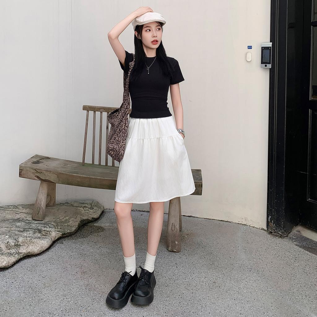 Academic casual skirt women's summer high-waisted umbrella skirt