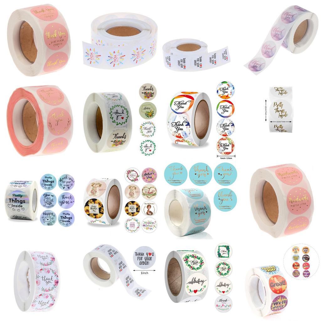 Wedding Gift Box 500Pcs Round Labels Kraft Paper Thank You Sticker Bag Flower Gift Box Cake Boxes And Packaging Wedding Stickers
