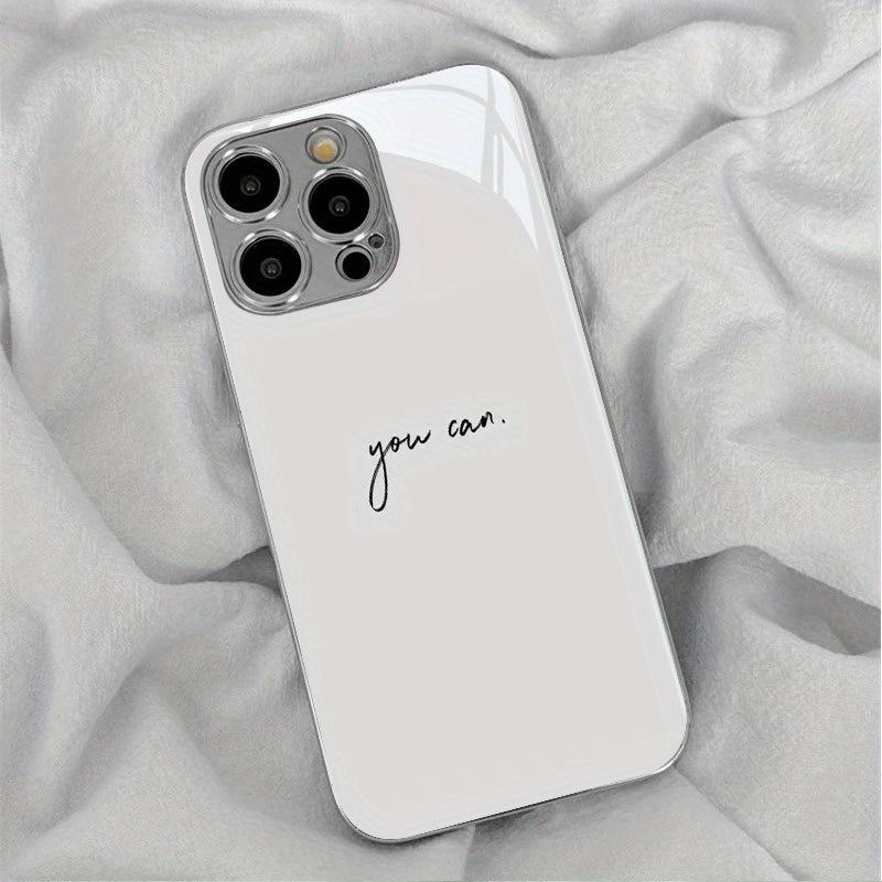 Minimalist black letter glass phone case suitable for iPhone 17 16 15 14 13 12 11 Pro Max Plus shockproof back cover