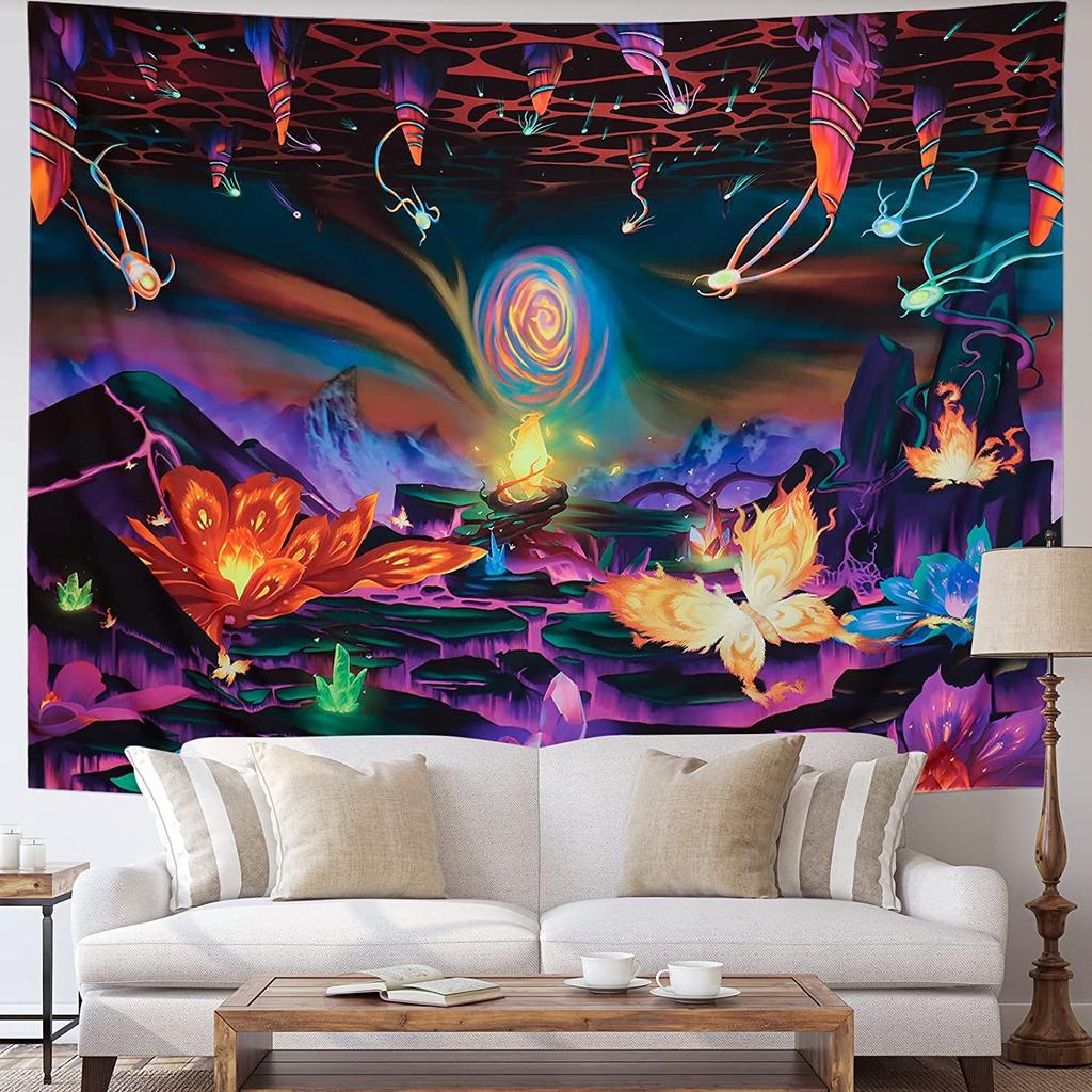 Skull Mushroom Halloween Tapestry Wall Hanging Witchcraft   Hippie  Rug Dorm Decor Psychedelic