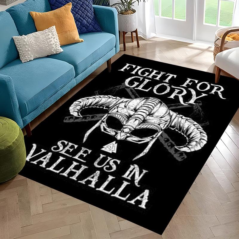 Nordisches Wikingerkrieger Symbol Walhalla Valknut Rune Motto Teppich für Schlafzimmer Wohnzimmer Sofa Zuhause Fußmatte Dekor, Rutschfeste Bodenmatte