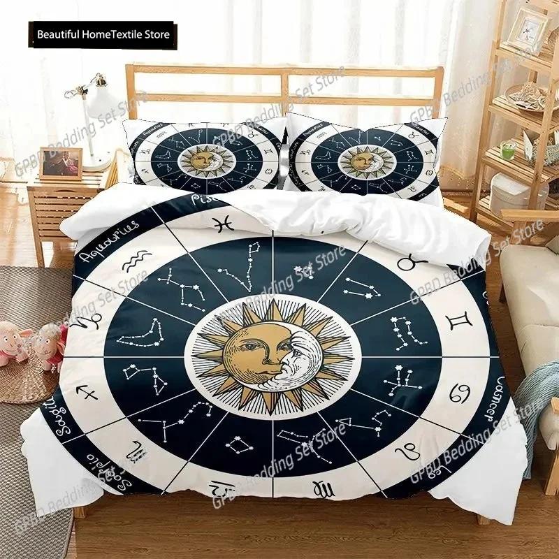 

Sun And Moon Bedding Set King Queen Size Twelve Constellations Zodiac Comforter Cover Adults Astrology Polyester Duvet Cover US King 264x228cm