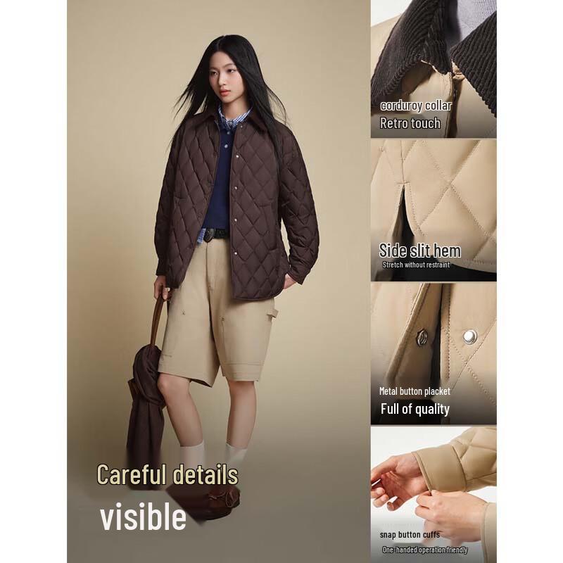 BOSIDENG Lightweight Turn-Down Collar Spliced Loose Down Jacket