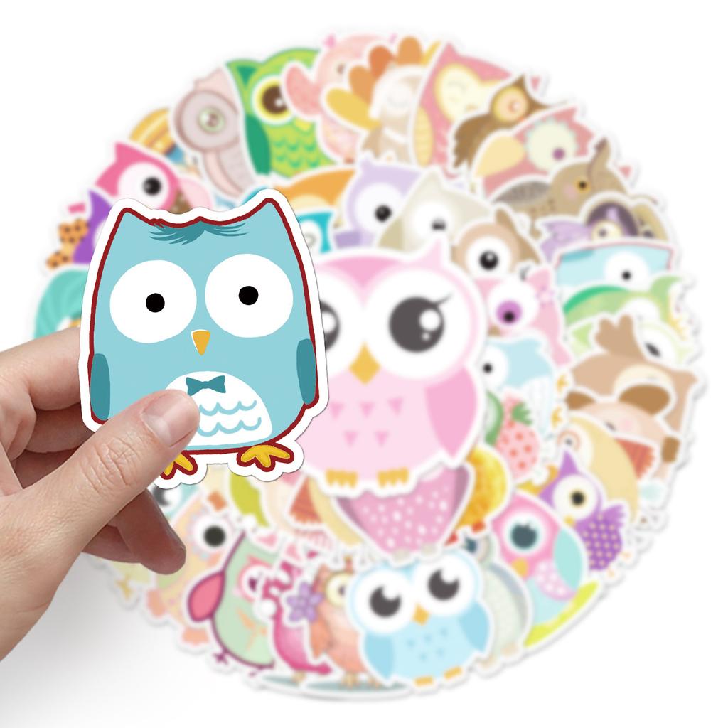 50 Owl Doodle Personalized Cartoon Children's Creative DIY Skateboard Suitcase Stickers Waterproof