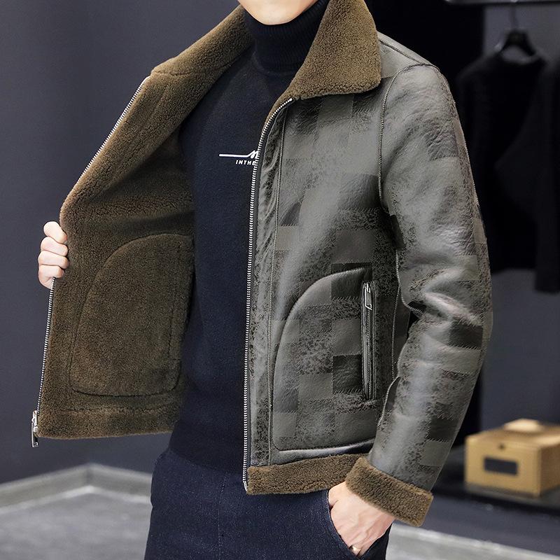Two-sided Jacket for Men's Winter Lapel Granular Fleece Warm Top Fur Integrated High-end Casual Jacket