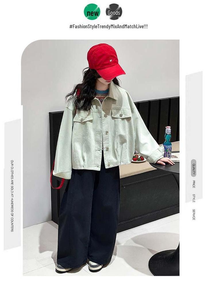 2026 Girls' Spring Denim Jacket: New Loose Versatile Short Top for Spring/Autumn