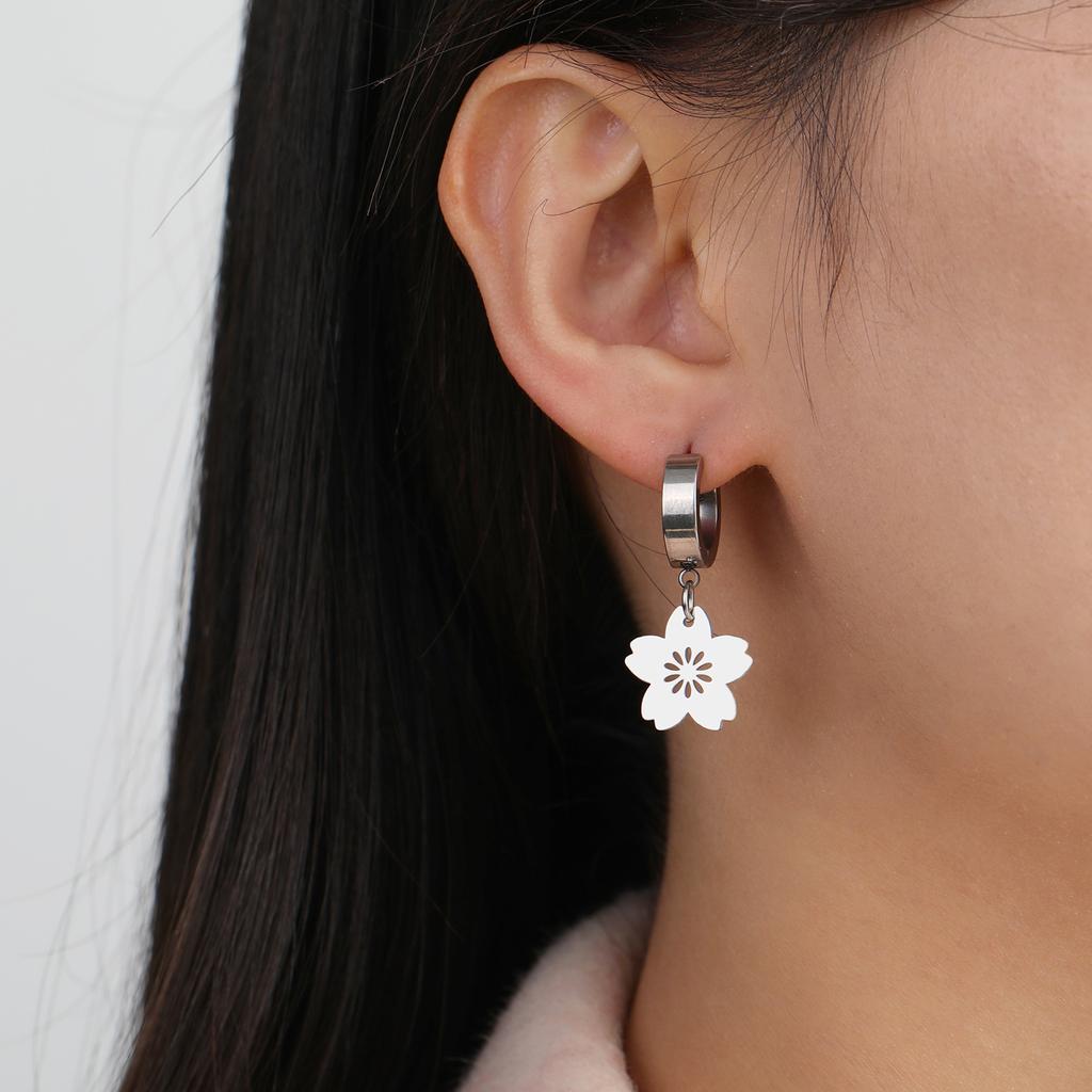 Cazador Gold Color Sakura Flower Pendant Earrings for Women Girls Stainless Steel Jewelry Drop Earrings Gift Wholesale 2026