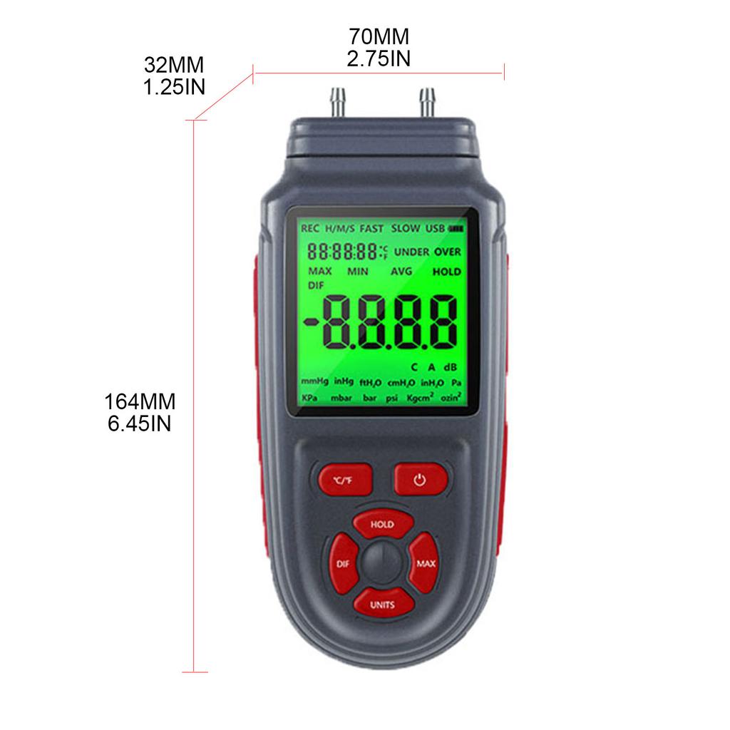 Handheld Manometer Digital Air Pressure Meter & Differential Pressure Gauge HVAC Gas Pressure Tester for Industrial