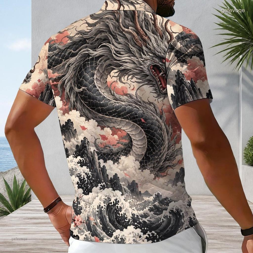 Men s Plus Size Grey Short Sleeve Quarter Zip Printed Plaid Collar Polo Shirt