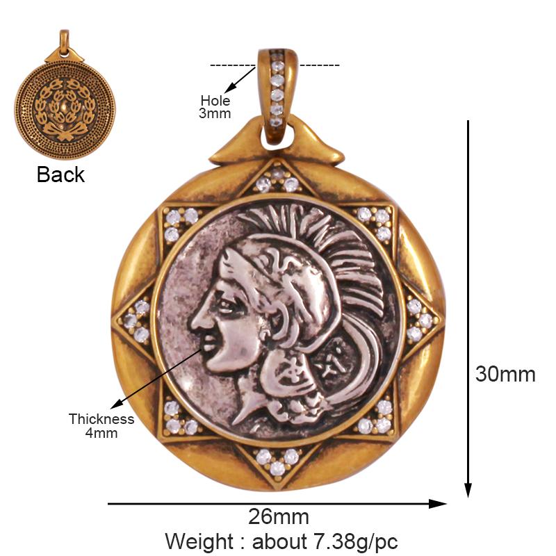 Antique Gold Bronze Beauty Portrait Knight Angel Goddess Coin Medallion Charm Pendant,Necklace Jewelry Accessories Supplies M64