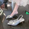2025 Summer New Rear Strap Bag Head High Pointed Temperament Versatile Square Buckle Rhinestone High Heel Single Shoes Women