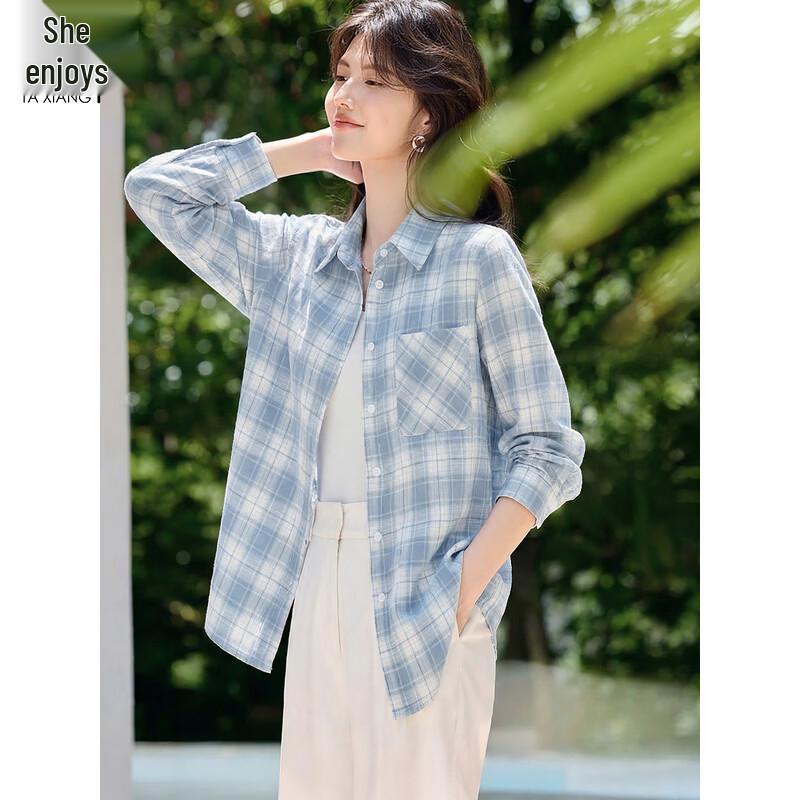 Women s Retro Plaid Long-Sleeve Loose Fit Shirt Jacket XL