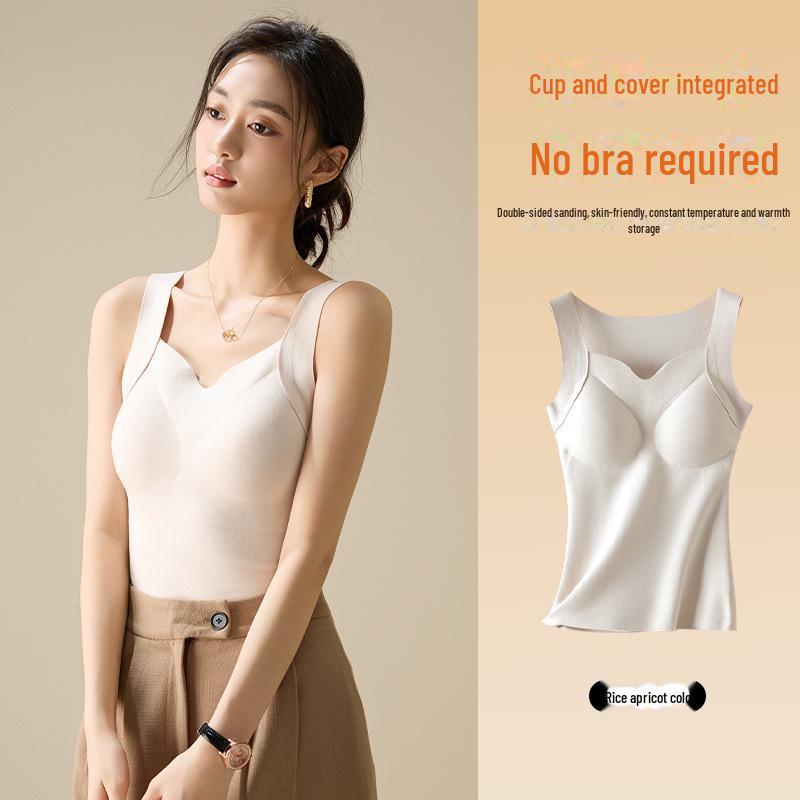 Women's V-Neck Heated Seamless Vest with Skin-Beautifying High-Elastic Warmth and Built-in Bra.