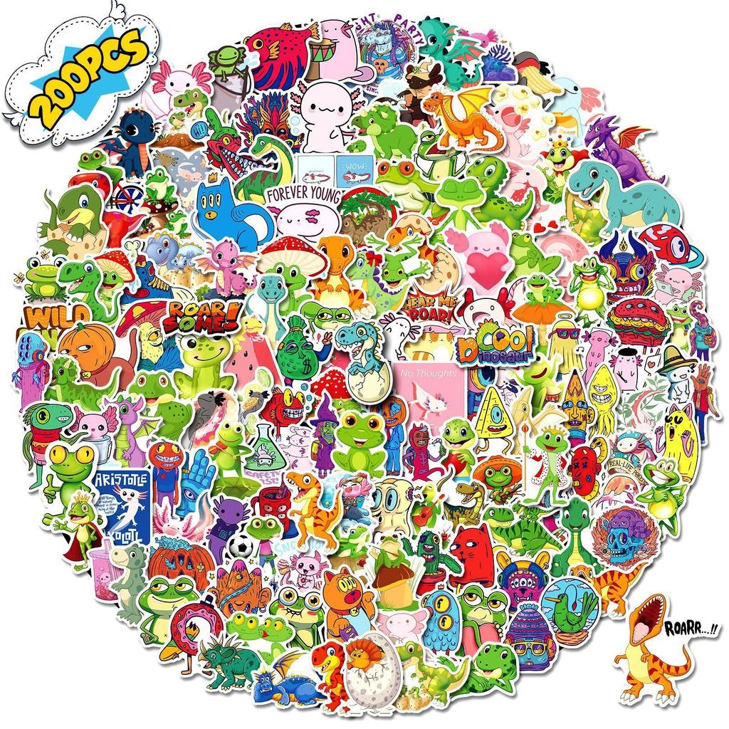 200 Mixed and Match Small Animal Stickers Dinosaur Salamander Frog Monster Cartoon Collection Children's Stickers