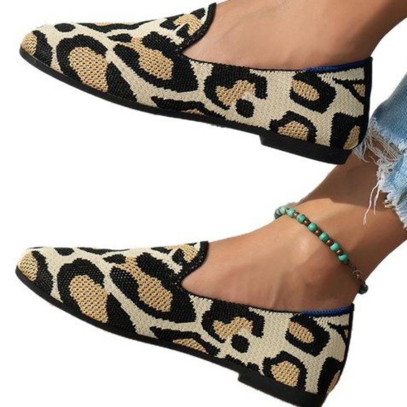 Women's Leopard Print Loafers, Comfortable British Style Casual Flats, Plus Size
