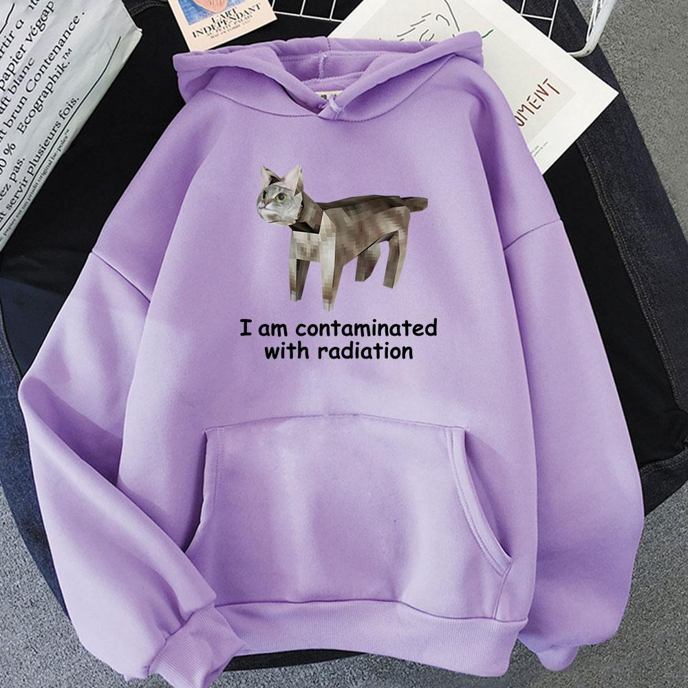 I'm Contaminated with Radiation Meme CAT Hoodies Cartoon Funny Graphic Printing Sweatshirts with Pocket Winter Men Unisex Hoodie