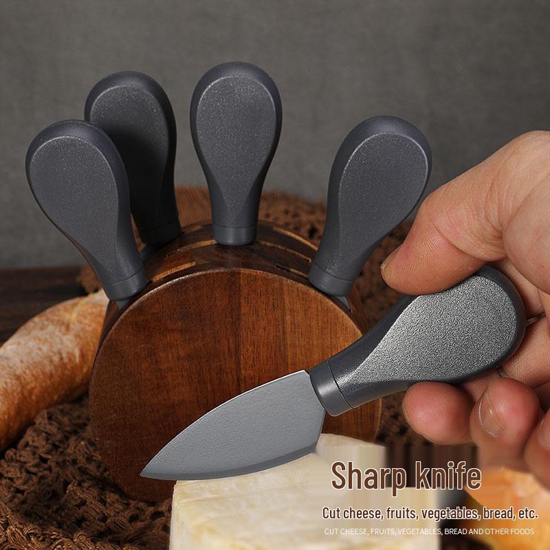 Käsemesser & Gabel Geschenkset mit Akazienholzsockel - 6-teiliges Buttermesser-Set