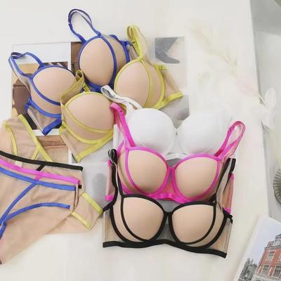 Set Reggiseno Push-Up Sexy Europeo & Americano con Spalline Lucide a Contrasto