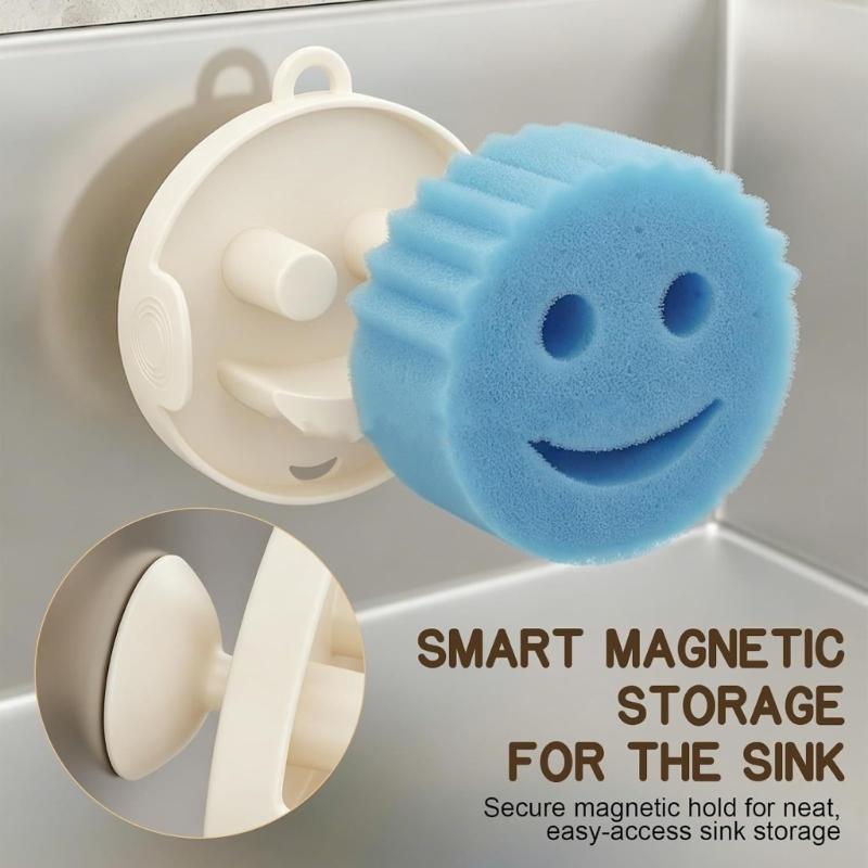 Spugne Pulizia Viso Sorridente Divertenti Senza Graffi Con Alta Presa Magnetica Spugna da Cucina Per Conservazione nel Lavello e Facile Accesso