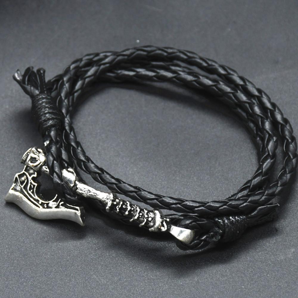 Pulsera de Hacha Vikinga Hecha a Mano Cuero Trenzado Multicapa Nudo Irlandés Joyería Pirata Para Hombres