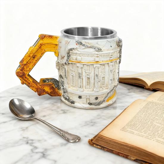 Cupa de Cafea cu Tematică Construcții Excavator Demolare 3D cu Imprimeu „Cineva a Mințit” 15 oz Cadou Inedit pentru Fanii Muncitorilor în Construcții