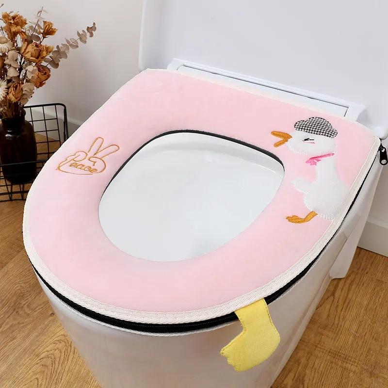 Four Season Universal Short Velvet Toilet Cover Back Waterproof PU Toilet Cushion Household Bathroom Zippered Toilet Seat Cover