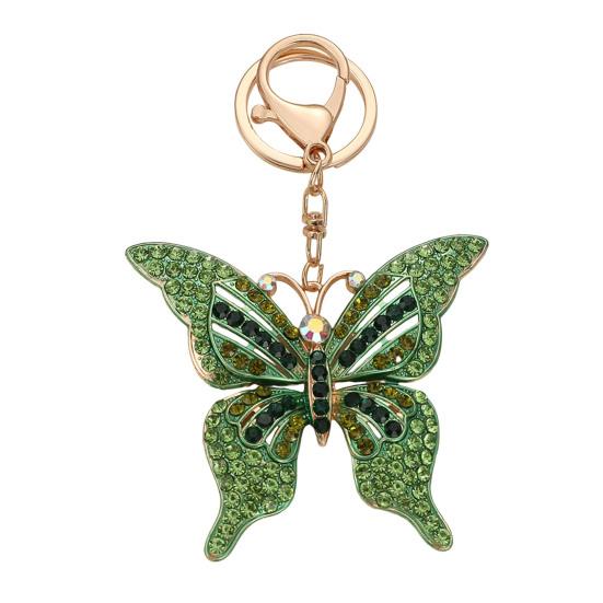 

Keychain Pendant Colorful Rhinestones Inlaid Shining Butterfly Design Key Chain with Lobster Clasp Bag Charm Backpack Accessory зелений