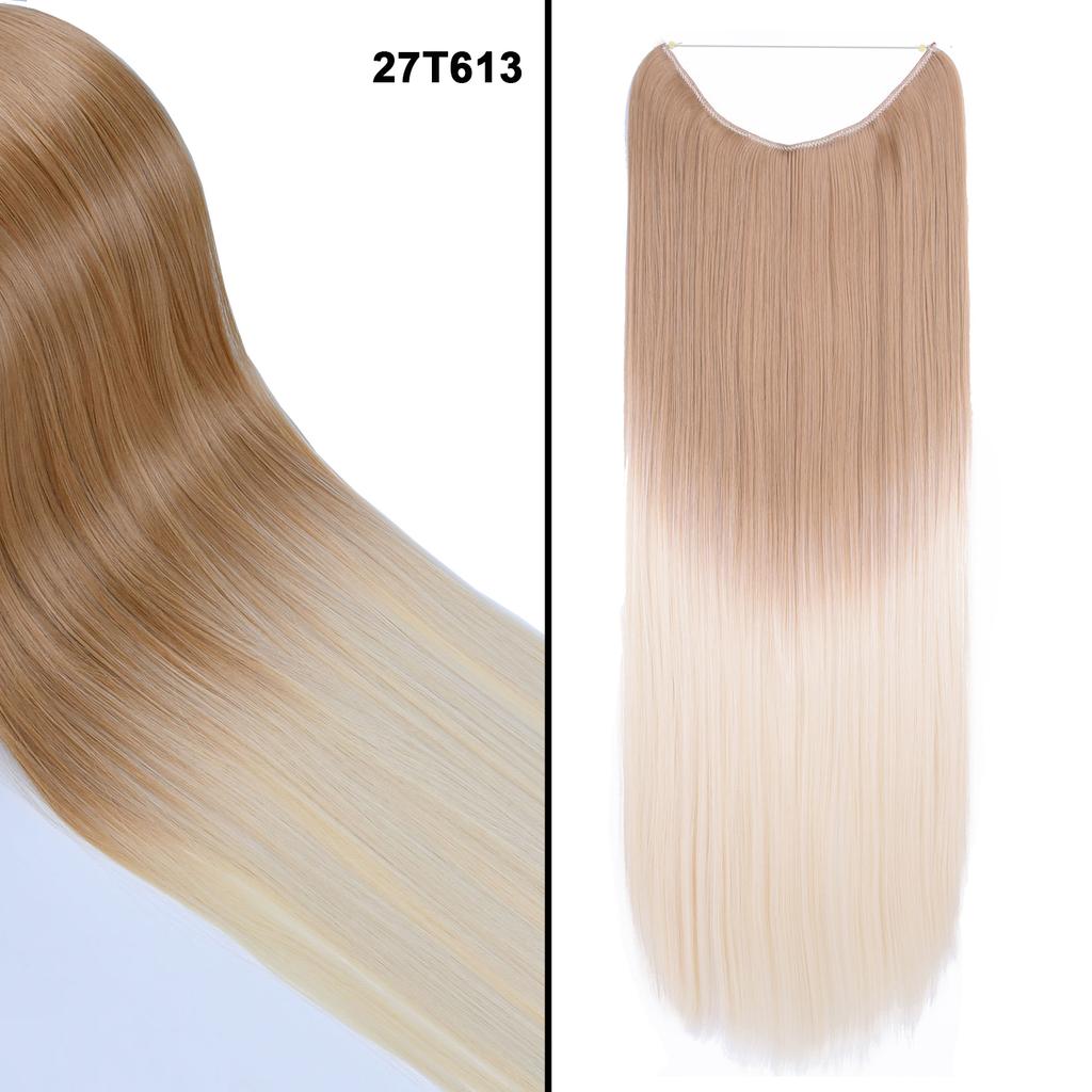 One Piece No Clips Hairpieces Ombre Color Elasticity Invisible Wire Fish Line Wavy Synthetic Hair Extension
