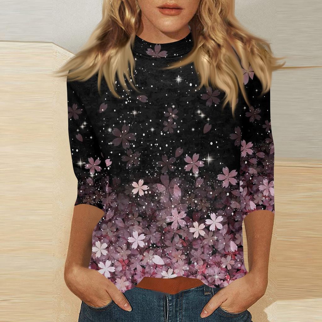 Damen Mock-Neck 3/4-Ärmel Bedrucktes Oberteil