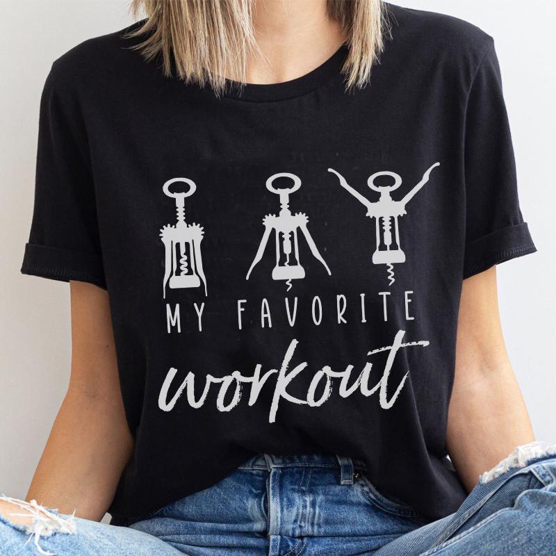 My Favorite Workout Funny Saying TShirts for Women Alcohol Drinking Sarcastic Graphic Tees Short Sleeve Wine Lover T Shirt Gift
