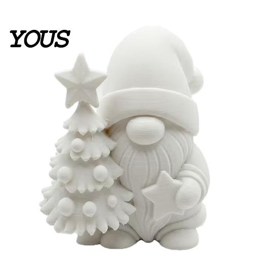 Winter Scene Layout Accessories 3D Printed Christmas Gnome Figurine, DIY Paintable Mini Hugging Holiday Micro Landscape Star & Tree, Desktop