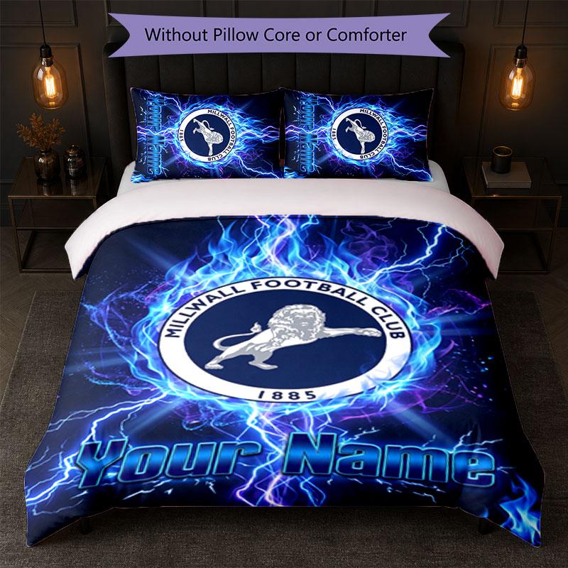 Millwall Custom Name Text Bedding Set 1 Duvet Cover+2 Pillowcases Soccer Logo Personalized Gift For Special Occasion Bedroom Decor