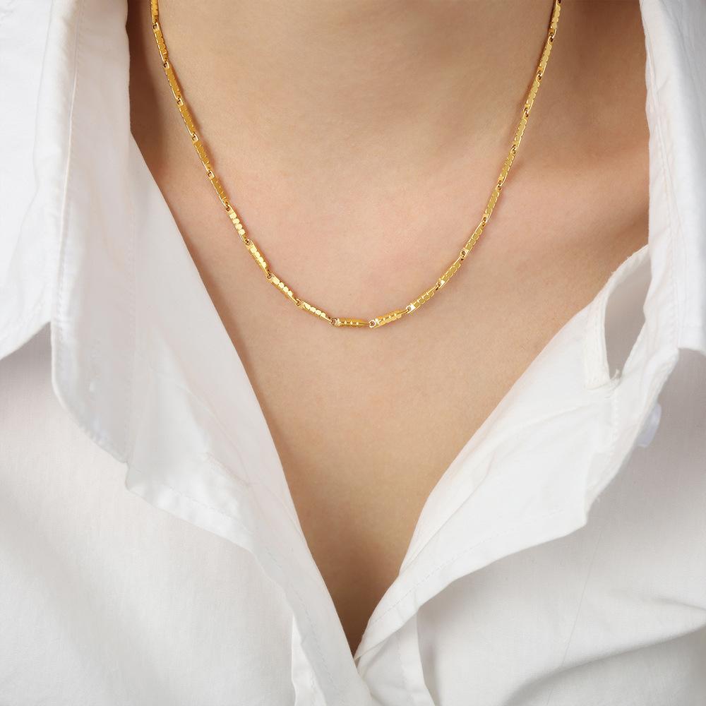 Light Luxury Gold And Steel Color Matching Bamboo Joint Geometric Texture Necklace Titanium Steel Personality Temperament Clavicle Chain