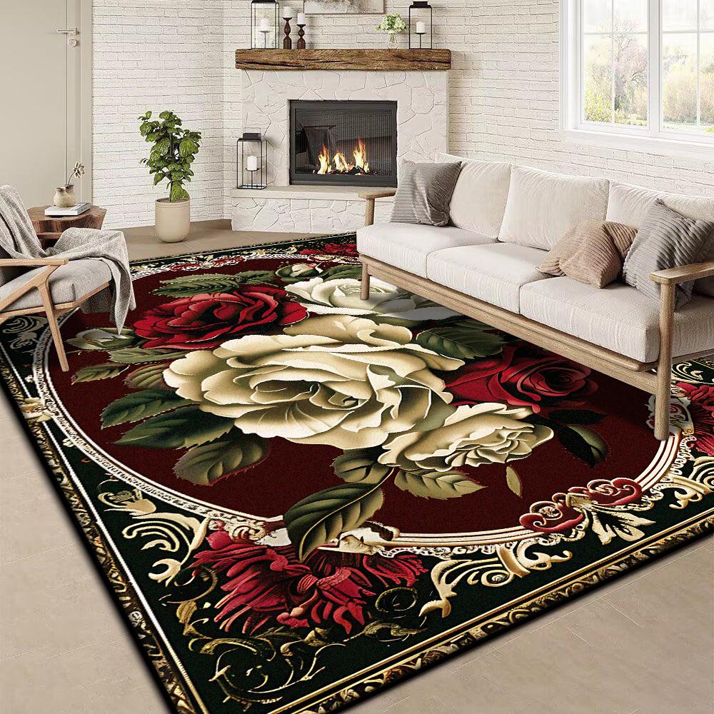 Retro Floral Großer Teppich 200x300 cm Europäischer Luxus Dekorations Teppich für Wohnzimmer Rutschfest Schlafzimmer Ankleidezimmer Waschbare Weiche Matte