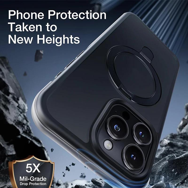 Metal Ring Stand Matte Magnetic Case for Magsafe IPhone 17 Air 15 14 13 12 11 16 Pro Max Plus with Lens Protector Mac Safe Cover