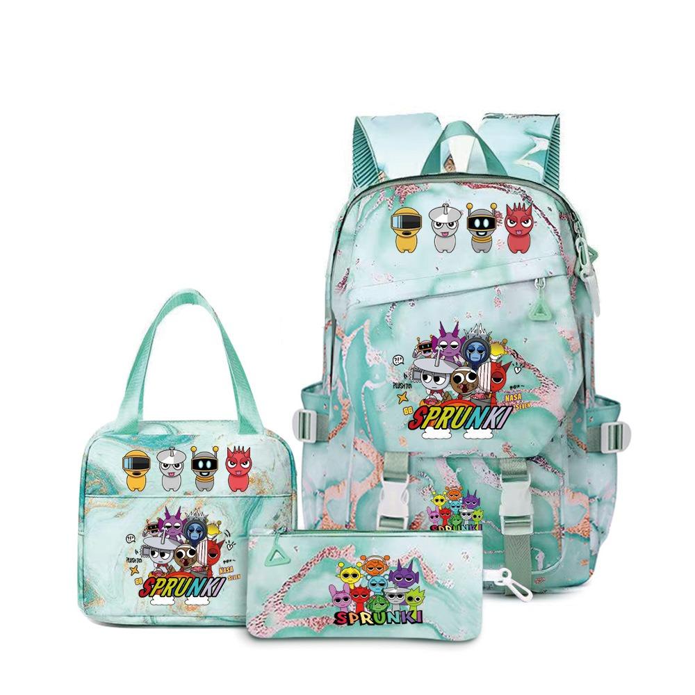 Rhythm box music game heat transfer backpack Sprunki pink schoolbag portable lunch bag stationery pencil case D