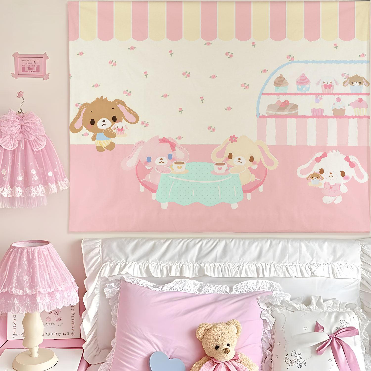 Sanrio Cartoon Theme Printed Tapestry Cute Cartoon Style Fantasy Background Home Decoration Girls Heart Printed Tapestry 74x94cm(29x37in)