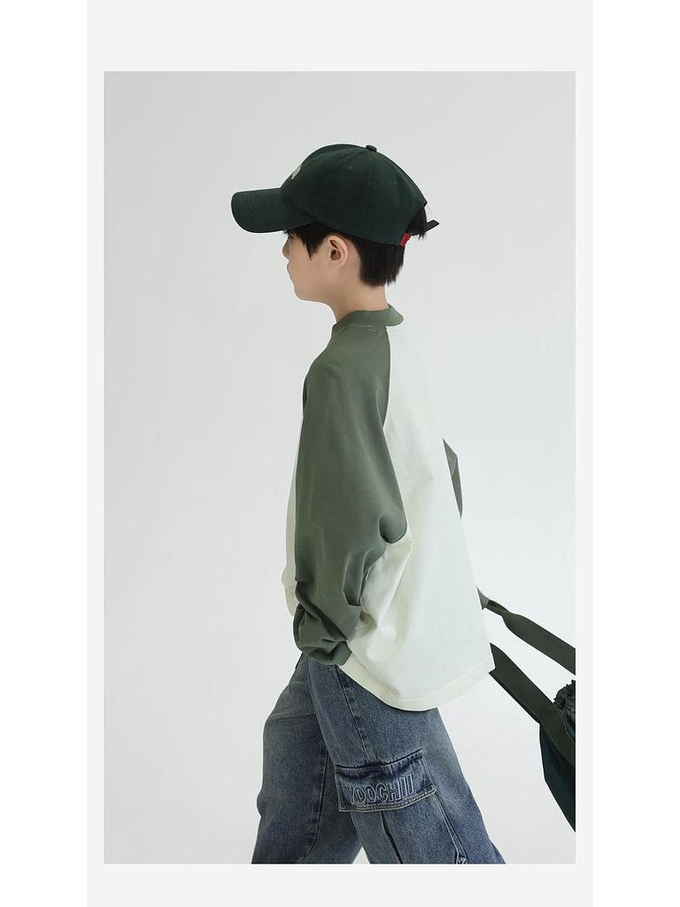Panda Yuanyuan Spring 2025 Boys' Heavyweight Raglan Sleeve Cotton T-Shirt