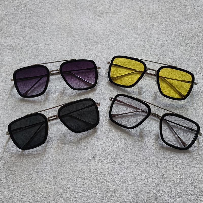 4pcs Square Sunglasses For Men Women Trendy Double Bridges Unisex Sun Glasses Fashion Summer Outdoor Shades Eyewear Accessory