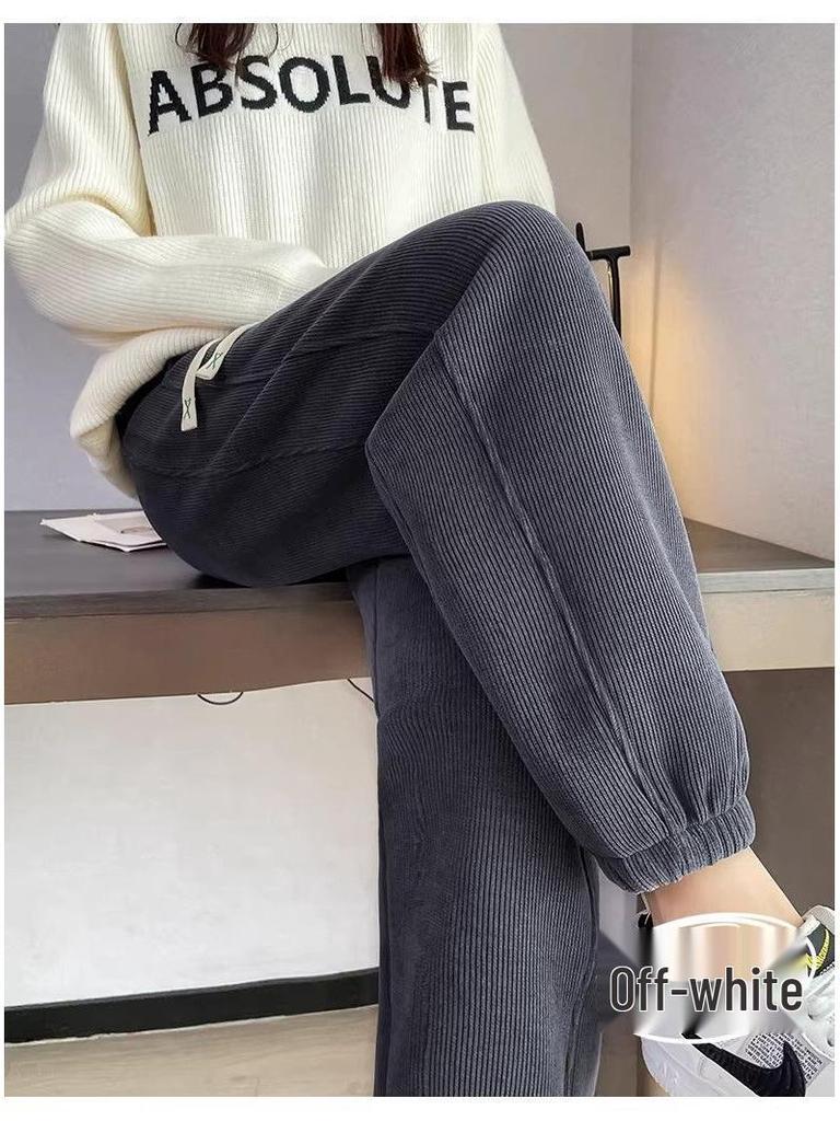 Pantalon de survêtement épais en velours de coton européen pour femme - Pantalon chaud et ample pour automne/hiver 2024