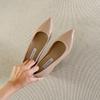 Leather Inner Height Increase French Pointed Head Shallow Mouth Single Shoes Women's Spring and Autumn Versatile Not Tired Feet Thick Heel Low Heel 