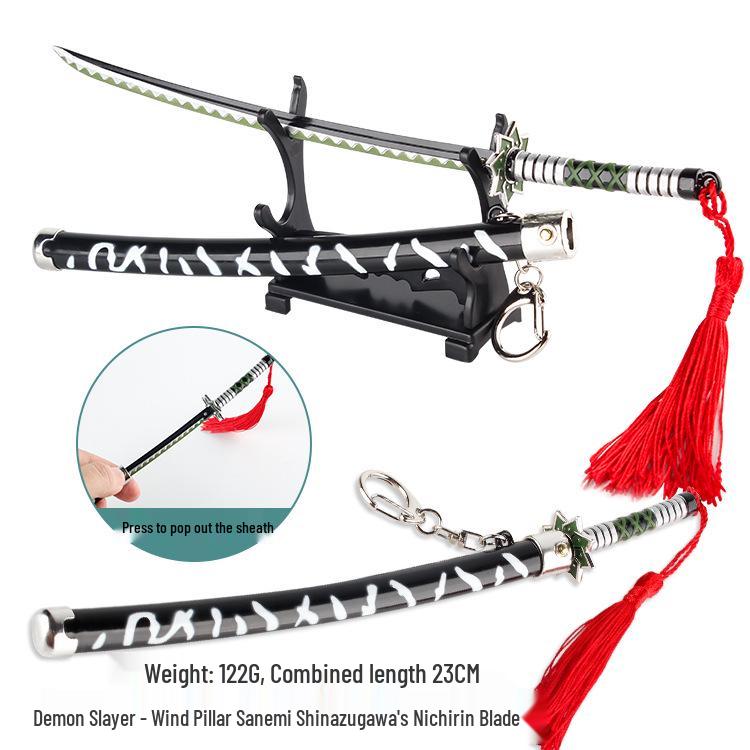 

Клинок Ничирин Столпа Ветра из Истребителя Демонов: Санеми Шинадзугава и пружинная модель из сплава Зеницу Агацума/Шинобу Кочо. 22 cm spring-loaded blade