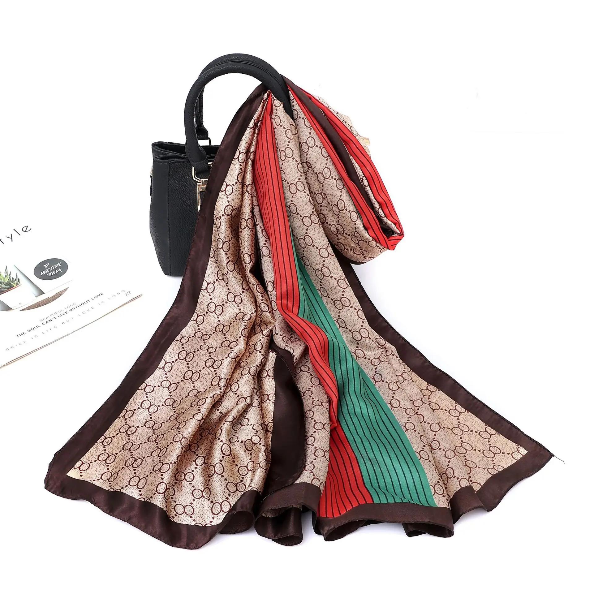 Women Fashion Print Silk Scarf  Warm 180X90Cm Scarves Popular Lrage Satin Finish Shawl The Four Seasons Design Hijab 180X90CM