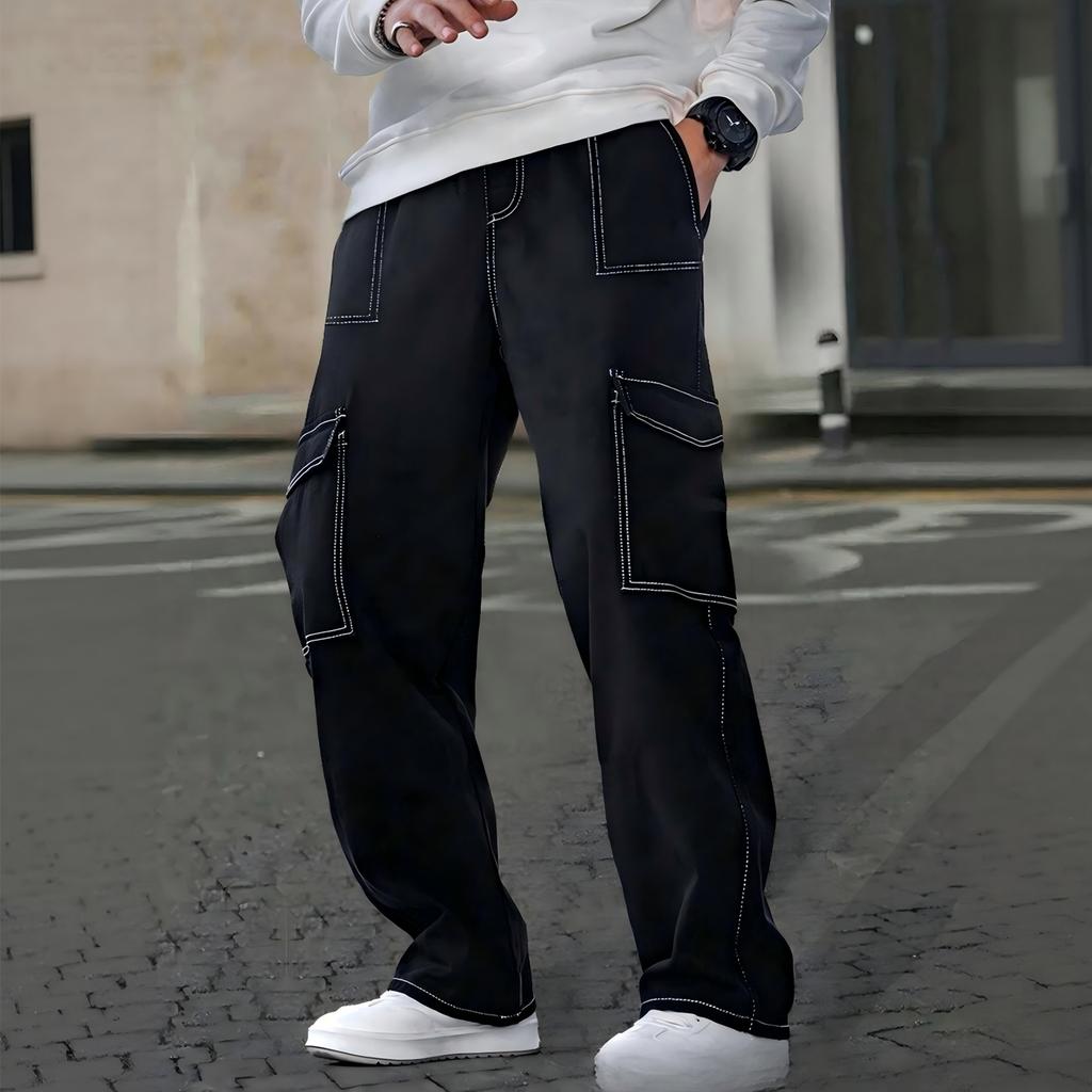 Men's Baggy Pants Casual Wide Leg Cargo Pants Elastic Waist Designer Streetwear Trousers