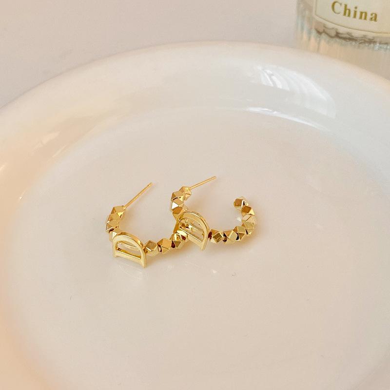 Crushed Silver Zircon Gold Circle Earrings Earrings European and American Earrings Design Sense Niche